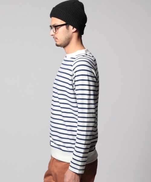 UNITED ARROWS（ユナイテッドアローズ）の「UAS ガーゼ　ボーダーボートネック ◆（Tシャツ/カットソー・メンズ・ネイビー/オレンジ・X-LARGE/LARGE/SMALL/MEDIUM/X-SMALL）」の4枚目の写真