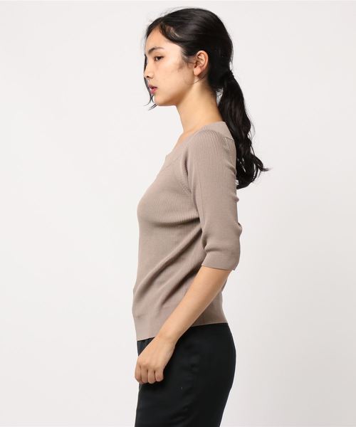 YECCA VECCA（イェッカヴェッカ）の「2way5分袖リブニット（ニット/セーター・レディース・ブラック/ベージュ/ブルー/バーガンディー・FREE）」の5枚目の写真