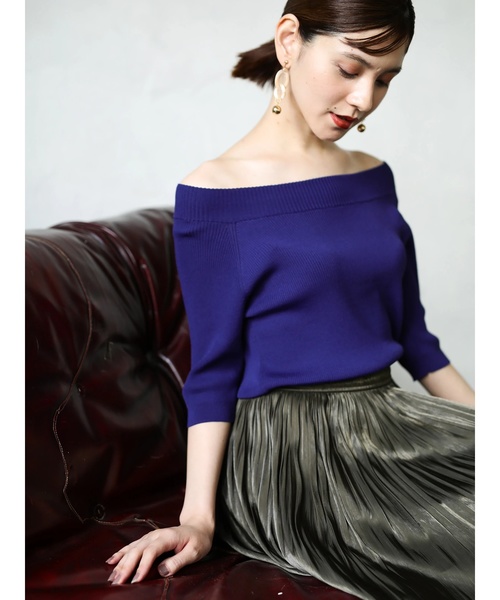 YECCA VECCA（イェッカヴェッカ）の「2way5分袖リブニット（ニット/セーター・レディース・ブラック/ベージュ/ブルー/バーガンディー・FREE）」の3枚目の写真