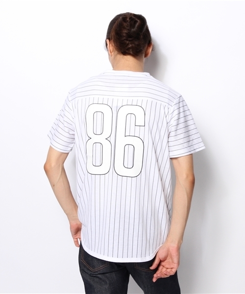 WEGO（ウィゴー）の「WEGO/アーチロゴストライプTシャツ（Tシャツ/カットソー・メンズ・ホワイト/杢グレー・LARGE/MEDIUM）」の4枚目の写真