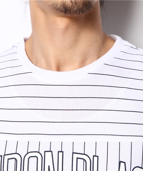 WEGO（ウィゴー）の「WEGO/アーチロゴストライプTシャツ（Tシャツ/カットソー・メンズ・ホワイト/杢グレー・LARGE/MEDIUM）」の3枚目の写真