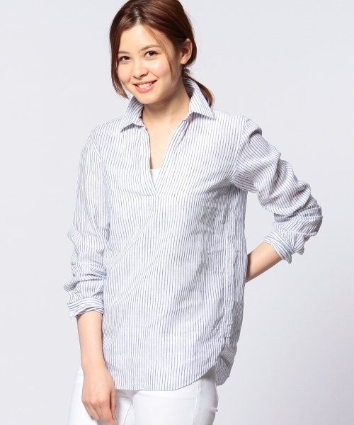 美品　ユナイテッドアローズ　リネン長袖シャツ　スキッパー襟　40　ピンク　麻 美品 ユナイテッドアローズ リネン長袖シャツ スキッパー襟 40