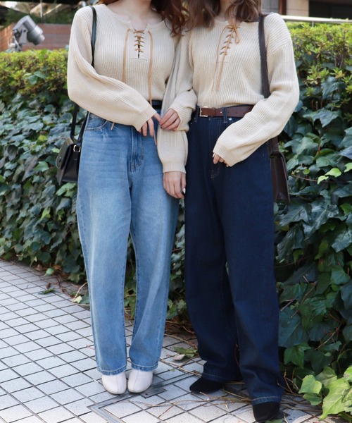 PairPair（ペアペア）の「編み上げ袖ボリュームニットプルオーバー（ニット/セーター・レディース・ピンク/アイボリー/モカ・FREE）」の4枚目の写真