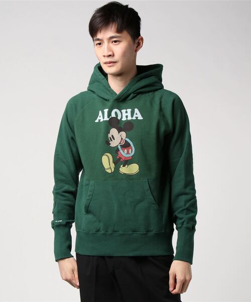 TMT(ティーエムティー)の「TMT VINTAGE SWEAT HOODIE(ALOHA)/MICKEY(パーカー・メンズ・ブラック/インディゴブルー/トップグレー/グリーン・SMALL/MEDIUM/LARGE/X-LARGE/XX-LARGE)」の5枚目の写真