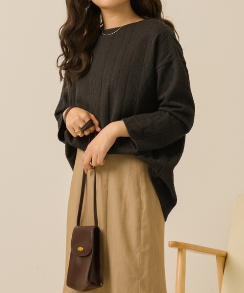 Ambre Neige（アンブルネージュ）の「フクレジャガードチュニック【WEB/EC限定商品】（Tシャツ/カットソー・レディース・ブラック/オフホワイト・FREE）」の2枚目の写真