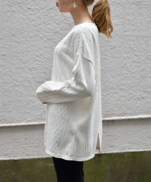 Ambre Neige（アンブルネージュ）の「フクレジャガードチュニック【WEB/EC限定商品】（Tシャツ/カットソー・レディース・ブラック/オフホワイト・FREE）」の6枚目の写真