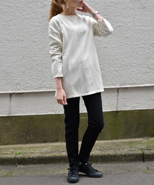 Ambre Neige（アンブルネージュ）の「フクレジャガードチュニック【WEB/EC限定商品】（Tシャツ/カットソー・レディース・ブラック/オフホワイト・FREE）」の4枚目の写真