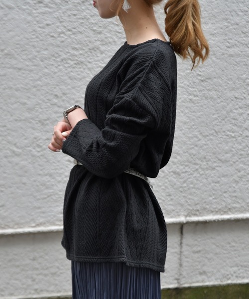 Ambre Neige（アンブルネージュ）の「フクレジャガードチュニック【WEB/EC限定商品】（Tシャツ/カットソー・レディース・ブラック/オフホワイト・FREE）」の7枚目の写真