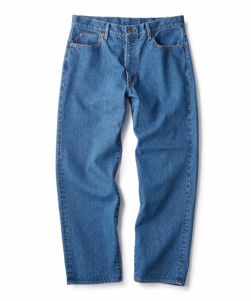 mina pertinent のダークブルー ボタンフライ デニム BLUETAB™ PLANK ストレート ダークインディゴ MADE OF JAPAN