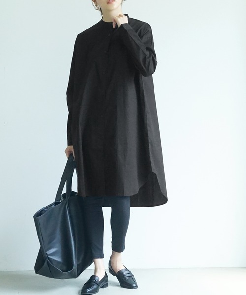 coca（coca）（コカ）の「バンドカラーシャツワンピース（シャツワンピース・レディース・ホワイト/ブラック/カーキ・ONE SIZE/L/M）」の2枚目の写真