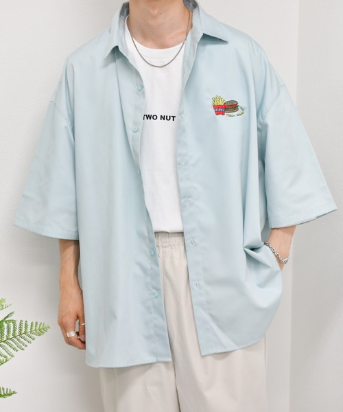 kutir(クティール)の「アソートワンポイント刺繍半袖シャツ(シャツ/ブラウス・メンズ・ライトブルー/ベージュ/ブラウン/オフホワイト/グリーン/ダークブルー・MEDIUM/LARGE)」の1枚目の写真