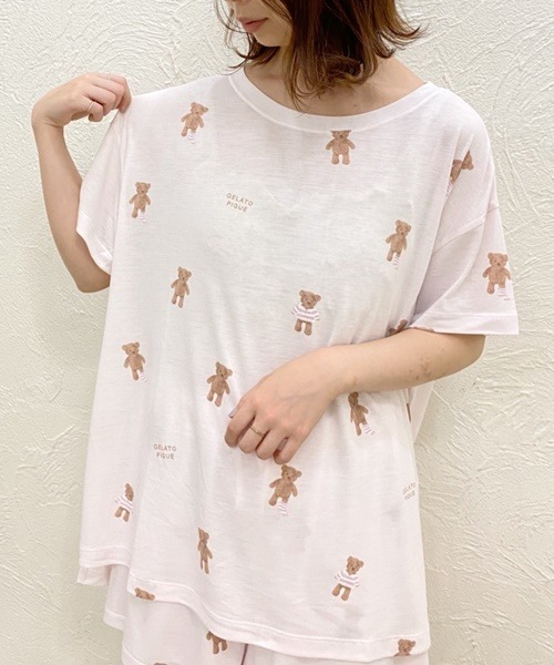 gelato pique テディベア刺繍 ルームウェア gelato pique（ジェラートピケ）の「ベアTシャツ（ルームウェア