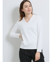 m.f.editorial | エムエフエディトリアルレディース/m.f.editorial：Women  【DRESS T-SHIRT】抗菌防臭ストレッチポンチ Vネック長袖プルオーバーTシャツ(Tシャツ/カットソー)