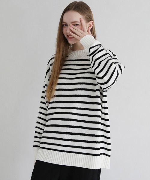 セール】ウォッシャブル5ゲージロングオーバーサイズ クルーネック