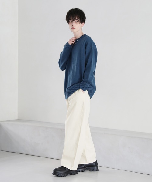 セール】ウォッシャブル5ゲージロングオーバーサイズ クルーネック