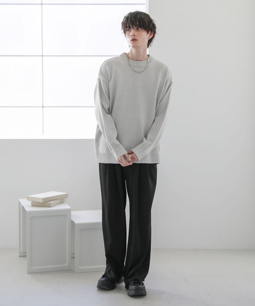 セール】ウォッシャブル5ゲージロングオーバーサイズ クルーネック