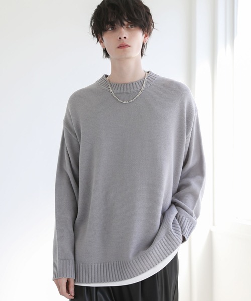 セール】ウォッシャブル5ゲージロングオーバーサイズ クルーネック