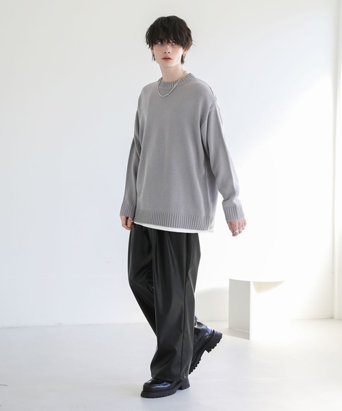 clairo charm クルーネック Mサイズ ウォッシャブル5ゲージロングオーバーサイズ クルーネックニット