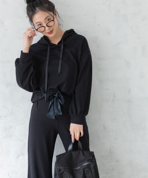 Mysa&Liina（ミーサリーナ）の「ポンチパーカーロングパンツセットアップ（ルームウェア/パジャマ・レディース・チャコールグレー/ブラック/ベージュ/サックスブルー/ライトグリーン・M/L）」の6枚目の写真