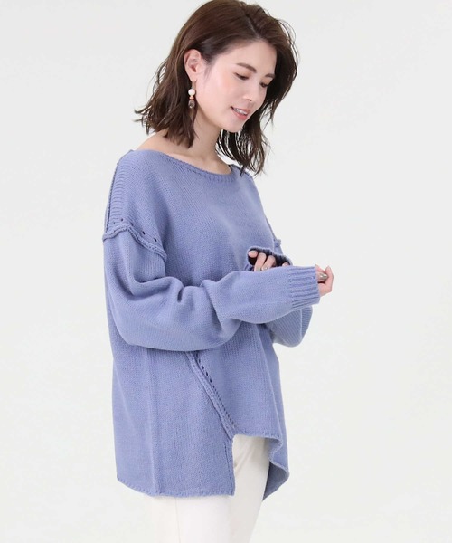 HONEYSUCKLE ROSE（ハニーサックルローズ）の「【HONEYSUCKLE ROSE】アシメ切り替えニット（ニット/セーター・レディース・オフホワイト/ブルー/グレー・M/L）」の17枚目の写真