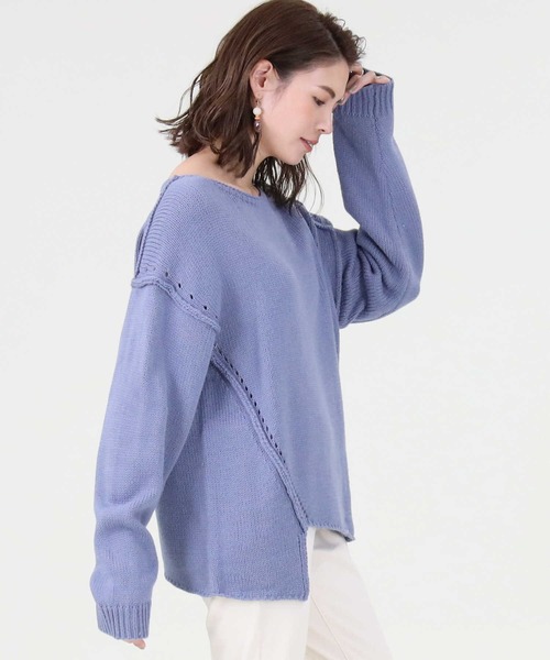 HONEYSUCKLE ROSE（ハニーサックルローズ）の「【HONEYSUCKLE ROSE】アシメ切り替えニット（ニット/セーター・レディース・オフホワイト/ブルー/グレー・M/L）」の18枚目の写真