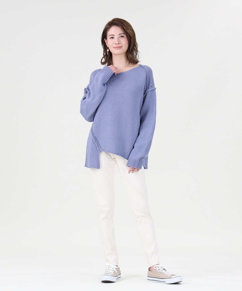 HONEYSUCKLE ROSE（ハニーサックルローズ）の「【HONEYSUCKLE ROSE】アシメ切り替えニット（ニット/セーター・レディース・オフホワイト/ブルー/グレー・M/L）」の20枚目の写真