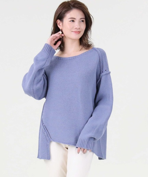 HONEYSUCKLE ROSE（ハニーサックルローズ）の「【HONEYSUCKLE ROSE】アシメ切り替えニット（ニット/セーター・レディース・オフホワイト/ブルー/グレー・M/L）」の21枚目の写真