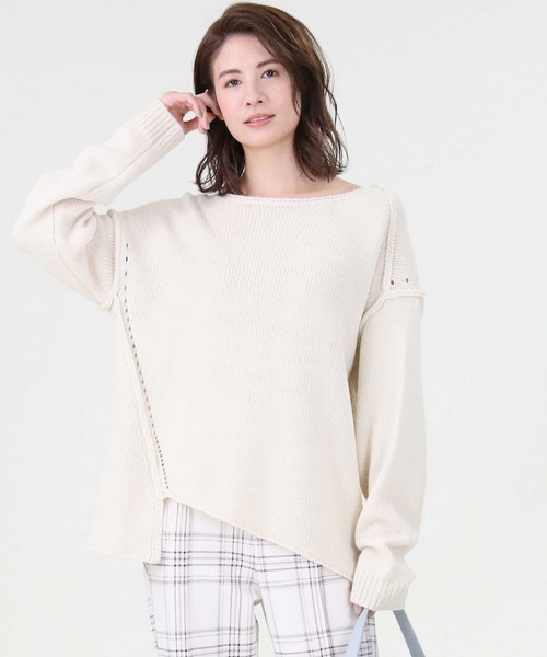 HONEYSUCKLE ROSE（ハニーサックルローズ）の「【HONEYSUCKLE ROSE】アシメ切り替えニット（ニット/セーター・レディース・オフホワイト/ブルー/グレー・M/L）」の6枚目の写真