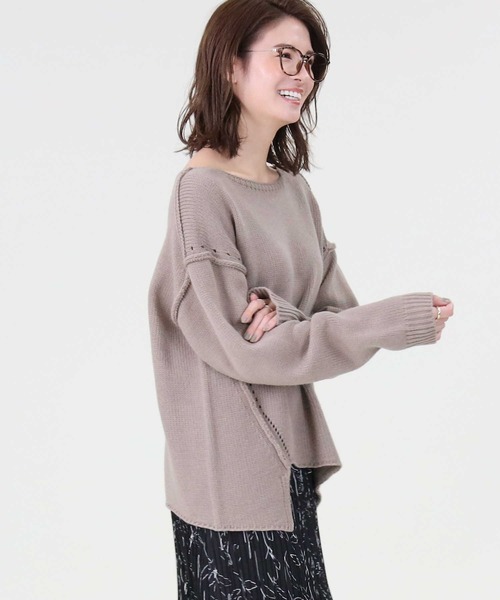 HONEYSUCKLE ROSE（ハニーサックルローズ）の「【HONEYSUCKLE ROSE】アシメ切り替えニット（ニット/セーター・レディース・オフホワイト/ブルー/グレー・M/L）」の12枚目の写真