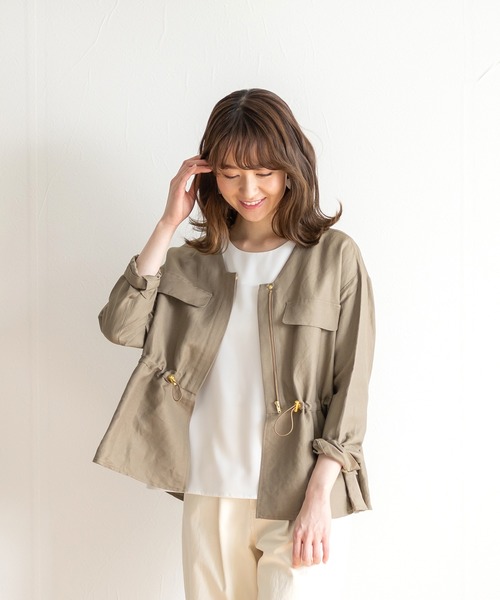 Emilyan（エミリアン）の「【2021SS】リネンツイル・ウエストシャーリングデザインブルゾン（ブルゾン・レディース・アイボリー/カーキ・9号）」の11枚目の写真