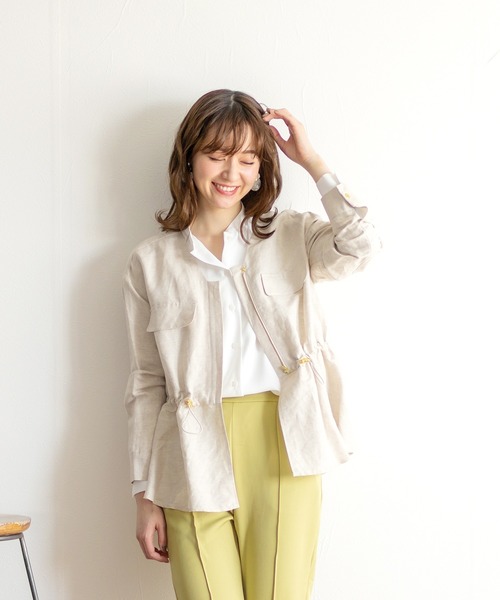 Emilyan（エミリアン）の「【2021SS】リネンツイル・ウエストシャーリングデザインブルゾン（ブルゾン・レディース・アイボリー/カーキ・9号）」の9枚目の写真