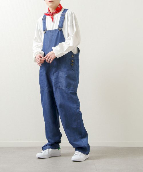 ZIP FIVE（ジップファイブ）の「【ZIP FIVE】T/Cツイル / デニム サイドボタン ワイド オーバーオールサロペット（サロペット/オーバーオール・レディース・ブラック/ベージュ/パープル/ネイビー/ブラウン/アイボリー/カーキ/ブルー/ライトベージュ/ブルー系/ストライプ・SMALL/MEDIUM/LARGE）」の9枚目の写真