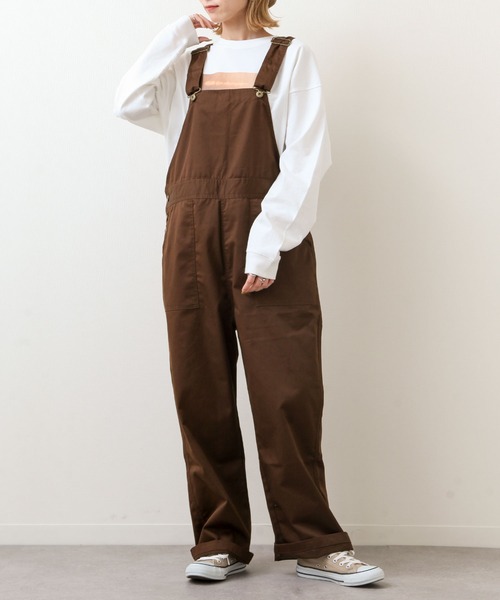 ZIP FIVE（ジップファイブ）の「【ZIP FIVE】T/Cツイル / デニム サイドボタン ワイド オーバーオールサロペット（サロペット/オーバーオール・レディース・ブラック/ベージュ/パープル/ネイビー/ブラウン/アイボリー/カーキ/ブルー/ライトベージュ/ブルー系/ストライプ・SMALL/MEDIUM/LARGE）」の4枚目の写真