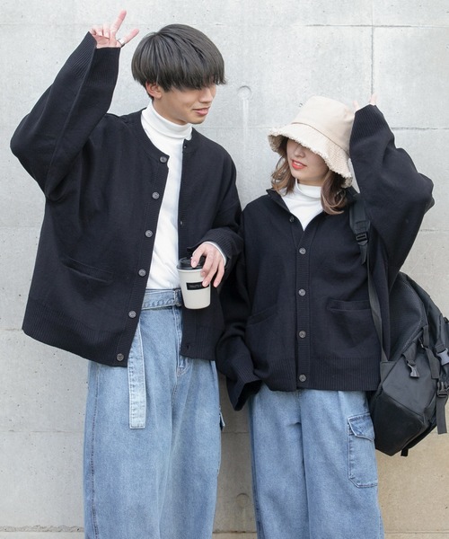 PairPair（ペアペア）の「ワイドスリーブクルーカーディガン(ユニセックス)（カーディガン/ボレロ・レディース・ブラック/アイボリー/グレイッシュベージュ/グレイッシュブルー・FREE）」の2枚目の写真