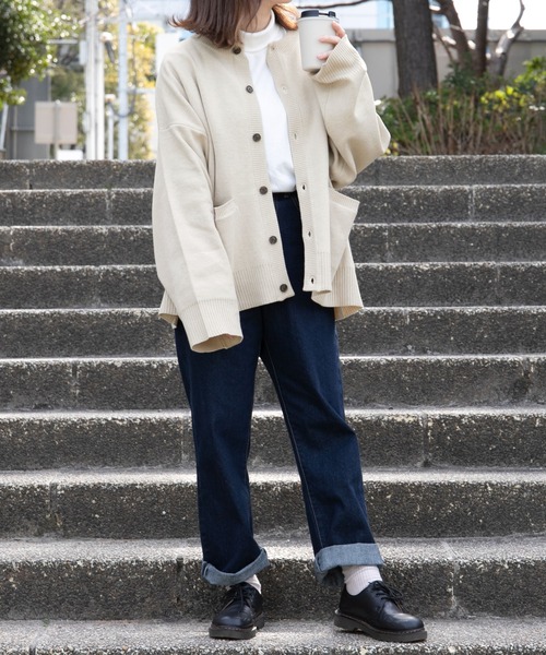 PairPair（ペアペア）の「ワイドスリーブクルーカーディガン(ユニセックス)（カーディガン/ボレロ・レディース・ブラック/アイボリー/グレイッシュベージュ/グレイッシュブルー・FREE）」の7枚目の写真