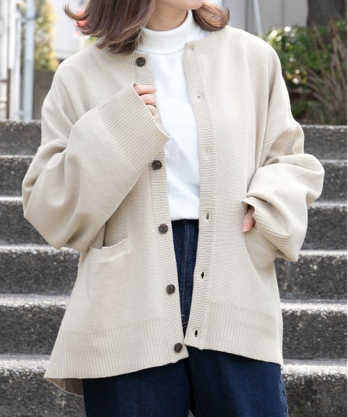 PairPair（ペアペア）の「ワイドスリーブクルーカーディガン(ユニセックス)（カーディガン/ボレロ・レディース・ブラック/アイボリー/グレイッシュベージュ/グレイッシュブルー・FREE）」の8枚目の写真