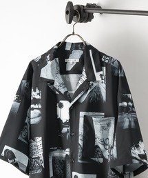 総柄プリントビッグシルエット半袖シャツ/とろみシャツ/オープンカラーシャツ/開襟シャツ/オーバーサイズシャツ