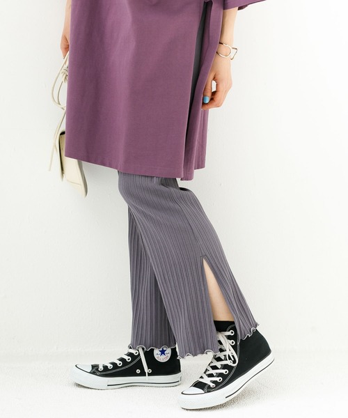 koe（コエ）の「リブメローパンツ*（その他パンツ・レディース・カーキ/ブラック/ブルーグリーン/サックスブルー/ベージュ/グレー・FREE）」の3枚目の写真