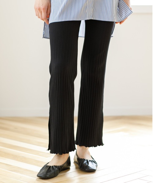 koe（コエ）の「リブメローパンツ*（その他パンツ・レディース・カーキ/ブラック/ブルーグリーン/サックスブルー/ベージュ/グレー・FREE）」の2枚目の写真