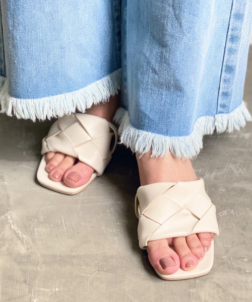 LYDIE（リディー）の「クロス編みスクエアサンダル（サンダル・レディース・ブラック/オレンジ/アイボリー/ベージュ・L/LL/M/XS/S）」の6枚目の写真