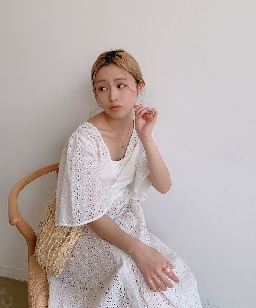 VANNIE U（ヴァニーユー）の「コットンレースワンピース（ワンピース・レディース・ホワイト/ブラック・FREE）」の4枚目の写真