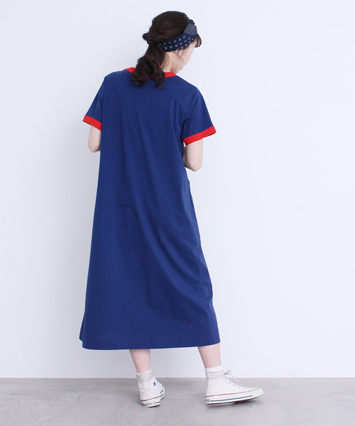 CHILD WOMAN（チャイルドウーマン）の「シルケット天竺 配色ワンピース（ワンピース・レディース・ブラック/サックスブルー/ブルー/ブラウン/レッド/イエロー/カーキ・FREE）」の10枚目の写真