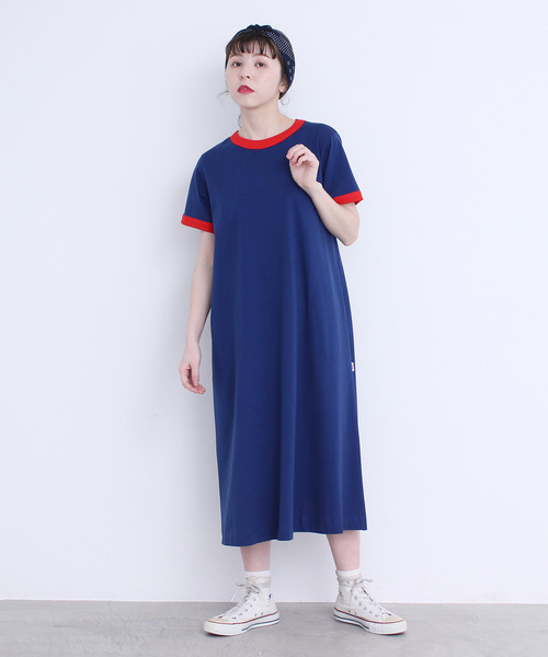 CHILD WOMAN（チャイルドウーマン）の「シルケット天竺 配色ワンピース（ワンピース・レディース・ブラック/サックスブルー/ブルー/ブラウン/レッド/イエロー/カーキ・FREE）」の9枚目の写真