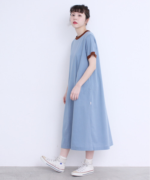 CHILD WOMAN（チャイルドウーマン）の「シルケット天竺 配色ワンピース（ワンピース・レディース・ブラック/サックスブルー/ブルー/ブラウン/レッド/イエロー/カーキ・FREE）」の11枚目の写真