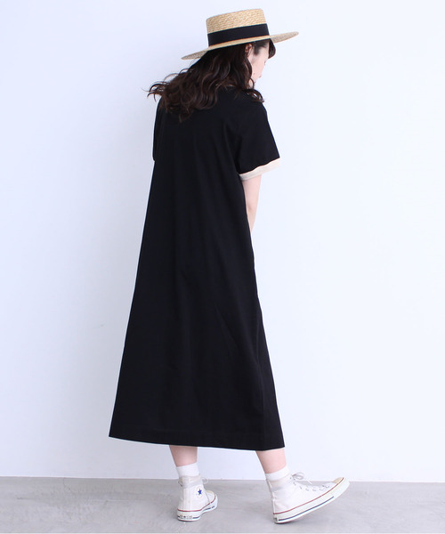 CHILD WOMAN（チャイルドウーマン）の「シルケット天竺 配色ワンピース（ワンピース・レディース・ブラック/サックスブルー/ブルー/ブラウン/レッド/イエロー/カーキ・FREE）」の14枚目の写真