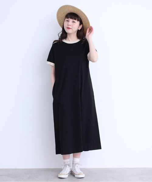 CHILD WOMAN（チャイルドウーマン）の「シルケット天竺 配色ワンピース（ワンピース・レディース・ブラック/サックスブルー/ブルー/ブラウン/レッド/イエロー/カーキ・FREE）」の15枚目の写真