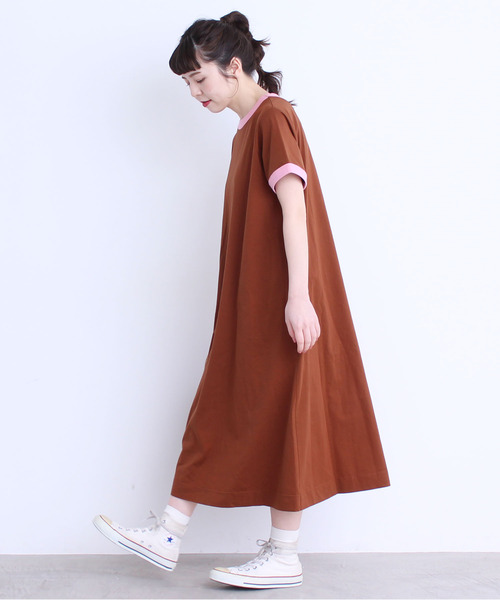 CHILD WOMAN（チャイルドウーマン）の「シルケット天竺 配色ワンピース（ワンピース・レディース・ブラック/サックスブルー/ブルー/ブラウン/レッド/イエロー/カーキ・FREE）」の16枚目の写真