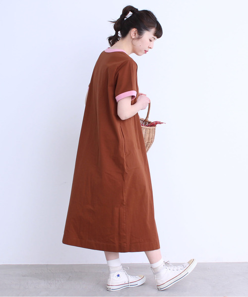 CHILD WOMAN（チャイルドウーマン）の「シルケット天竺 配色ワンピース（ワンピース・レディース・ブラック/サックスブルー/ブルー/ブラウン/レッド/イエロー/カーキ・FREE）」の18枚目の写真