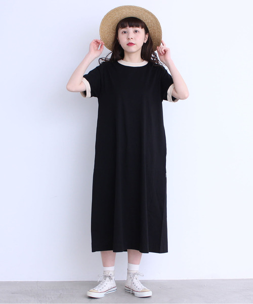 CHILD WOMAN（チャイルドウーマン）の「シルケット天竺 配色ワンピース（ワンピース・レディース・ブラック/サックスブルー/ブルー/ブラウン/レッド/イエロー/カーキ・FREE）」の13枚目の写真