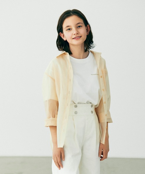 GLOBAL WORK（グローバルワーク）の「【AND YUA ANY】シアーシャツ×ロゴＴセット/943269（その他トップス・キッズ・ベージュ/ライトグリーン・150cm/160cm）」の2枚目の写真